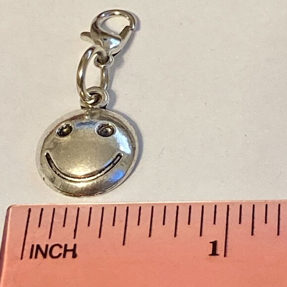 Smiley Face Clip On Charm For Bracelet Zipper Pull Bag Silver Tone Smile Happy - Picture 11 of 12